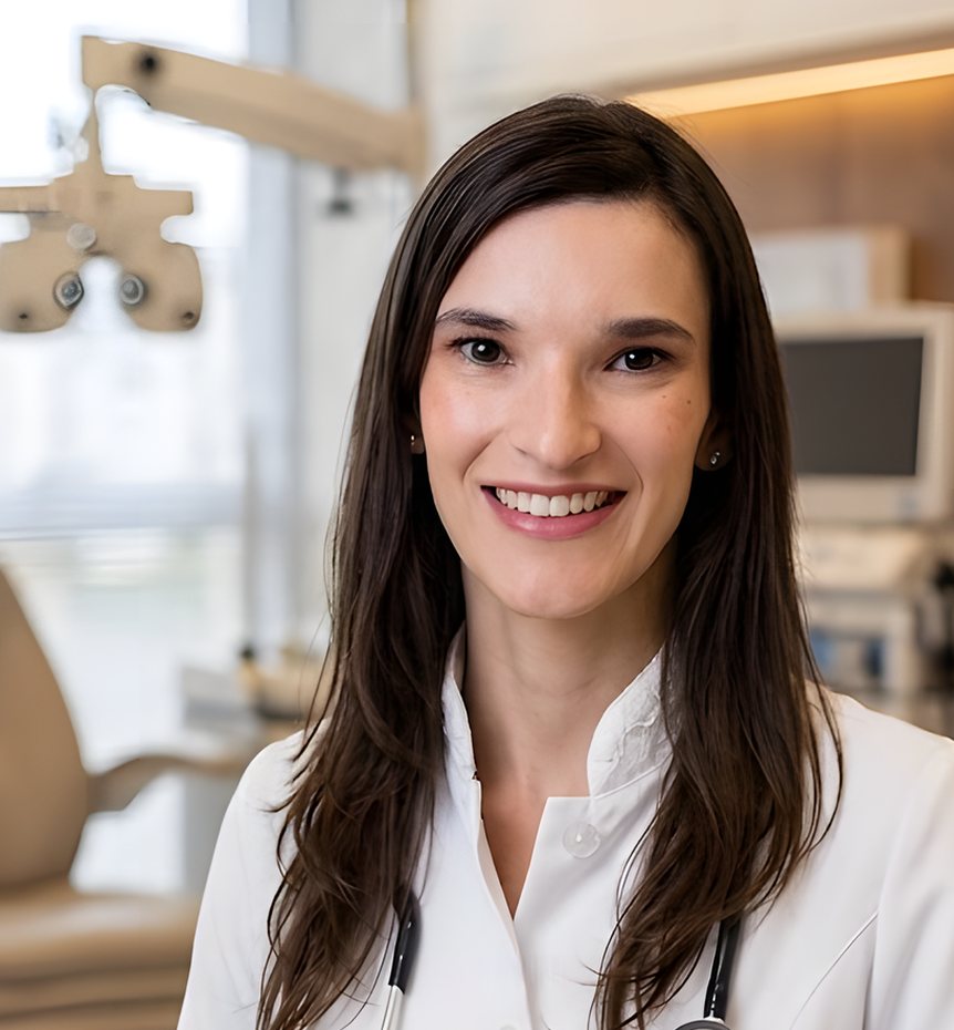 Dra. Laís Cristina de Pin, otorrinolaringologista, em seu consultório
