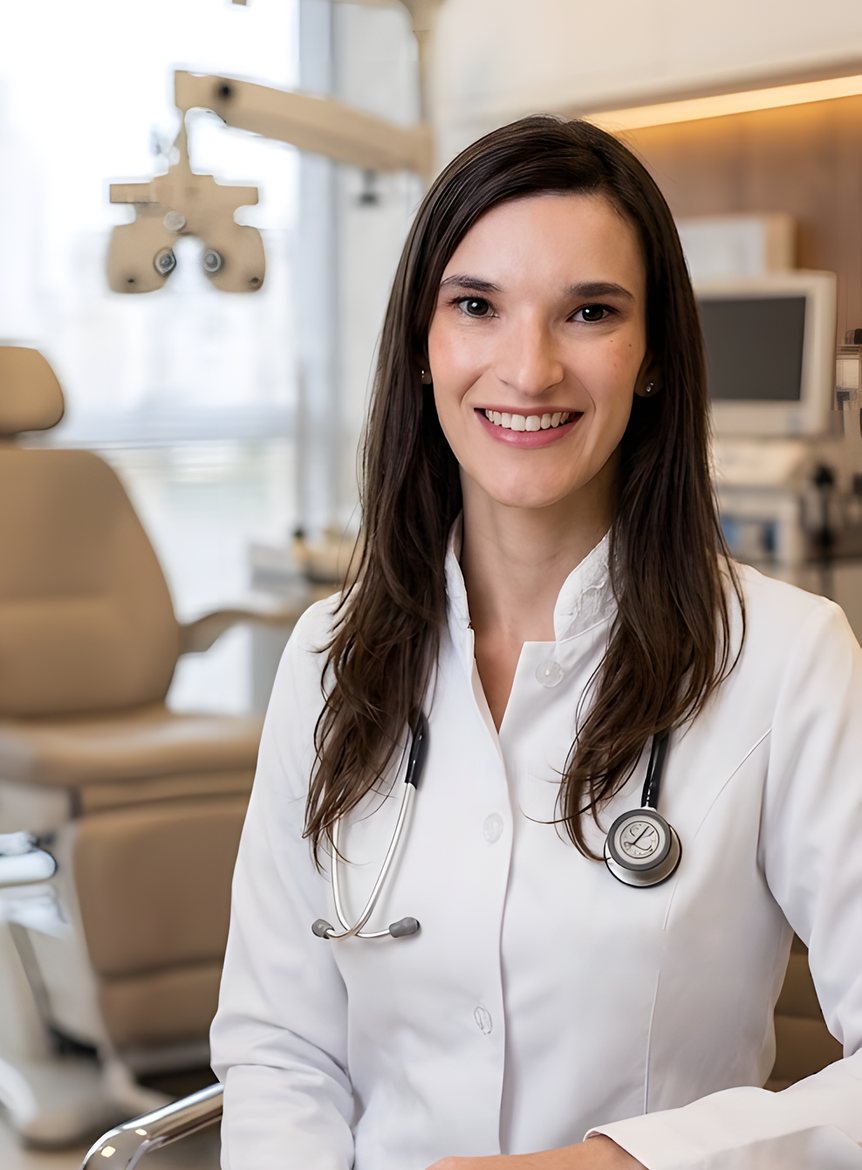Dra. Laís Cristina de Pin, otorrinolaringologista, em seu consultório